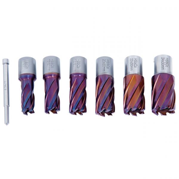 Bernardo HSSCO5-Kernbohrer-Set CDS, nACO-beschichtet, 14 - 24 mm, Bohrtiefe 30 mm